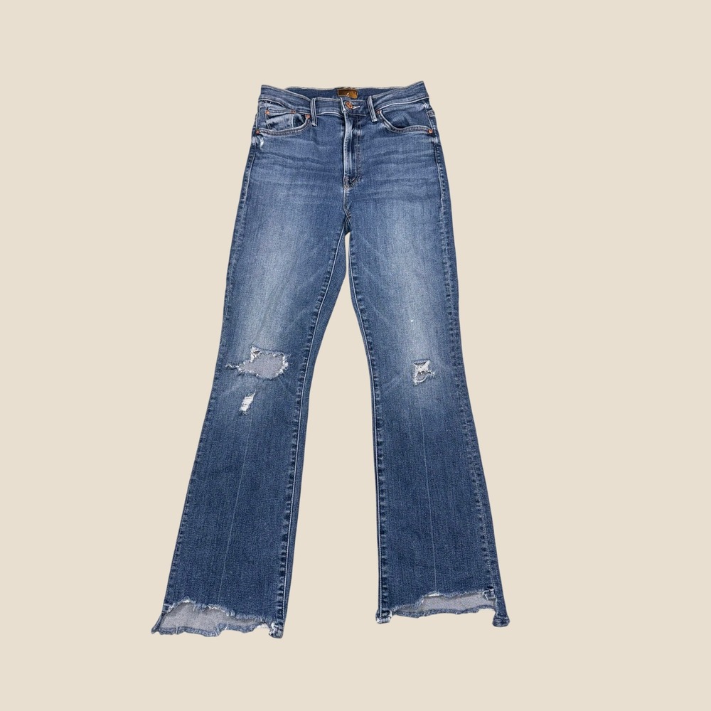 Mother The Insider Crop Step Chew Dancing On Coals Distressed Flare Jeans 26